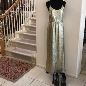 gold long party dress elastic waist 34 slim fit